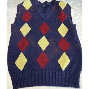 Mens Foley's Argyle‎ Sweater Vest Vintage Preppy  Knit Blue Yellow Red L